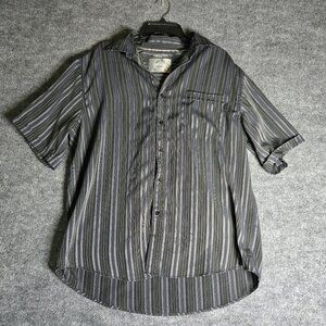 Bruno Grey Striped Sueded Button Down Shirt Short Sleeve Mens XL